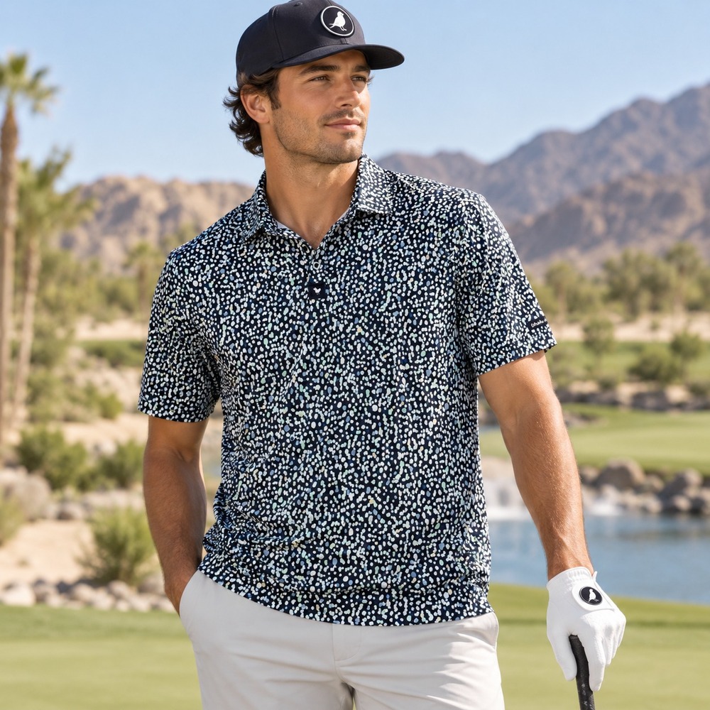 Bad Birdie Mens Golf Polo Shirt Sz L Abstract Print Stretch Performance Athletic
